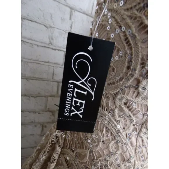 Alex Evenings Mother of Bride Ruffle Sequin Lace Gown in Buff 4 NEW - Picture 15 of 15